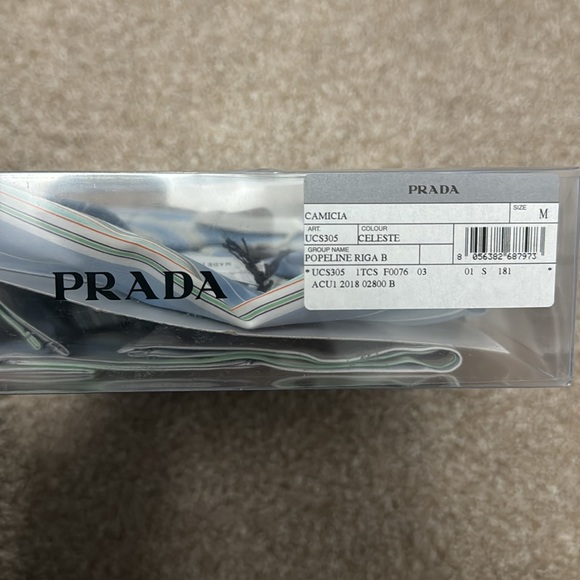 Prada Camica Celeste Short Striped Blue Sleeved Shirt - Picture 4 of 5